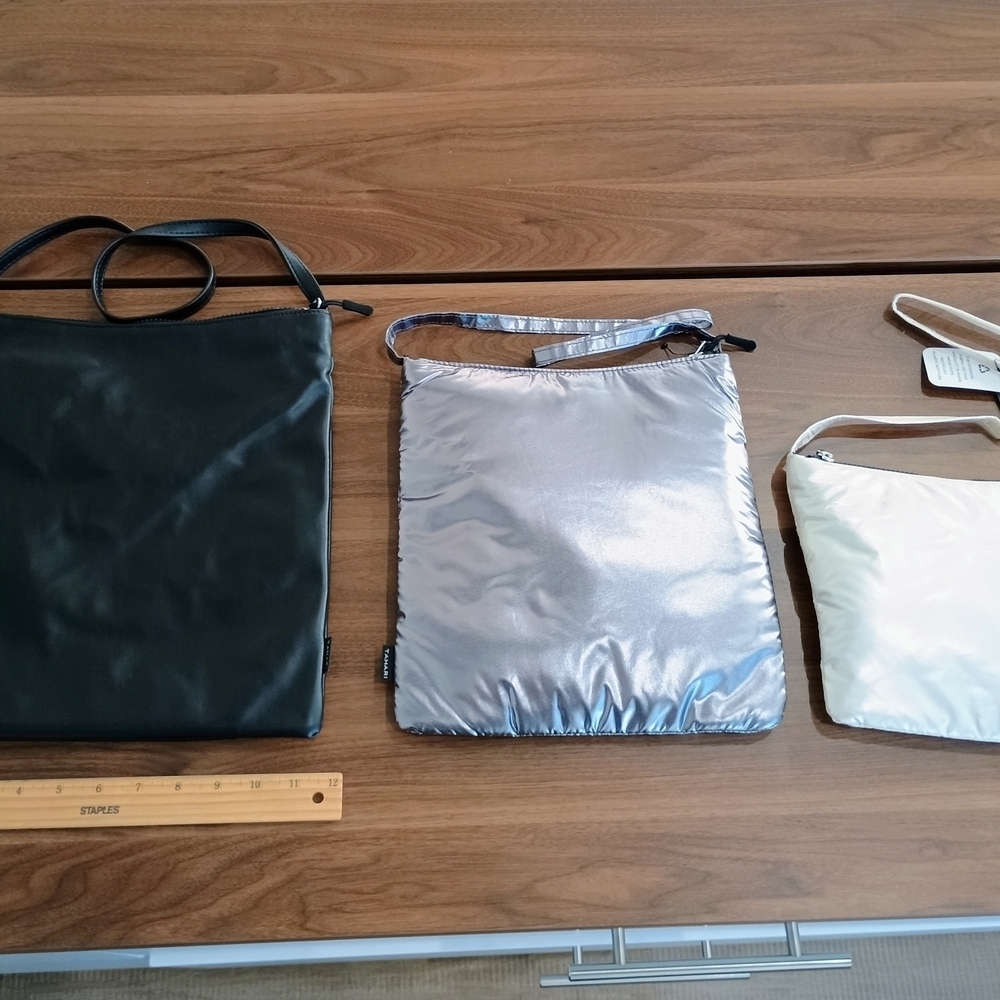 Tahari Trio Mini Bags in Black, Silver, and Cream